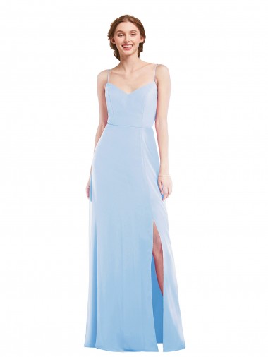 Affordable A-Line V-Neck Soft Chiffon Long Light Sky Blue Formal Evening Dress Canada