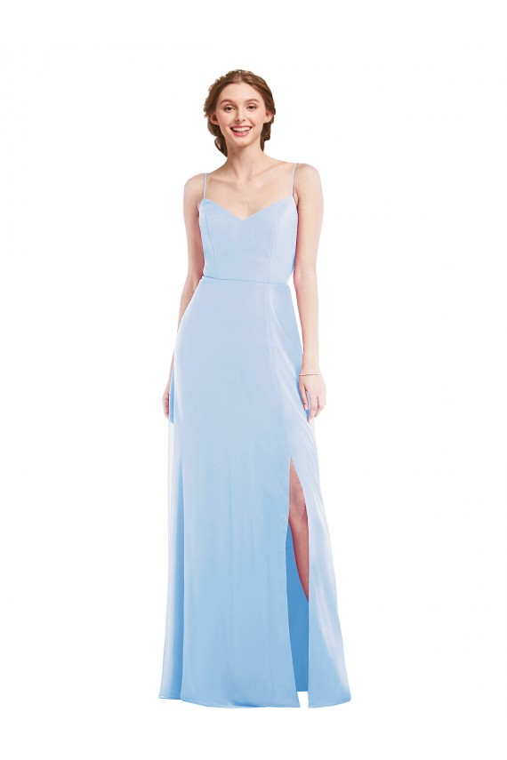 Affordable A-Line V-Neck Soft Chiffon Long Light Sky Blue Formal Evening Dress Canada