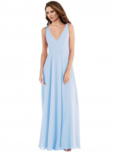 Affordable A-Line V-Neck Soft Chiffon Long Light Sky Blue Semi Formal Evening Dress Canada