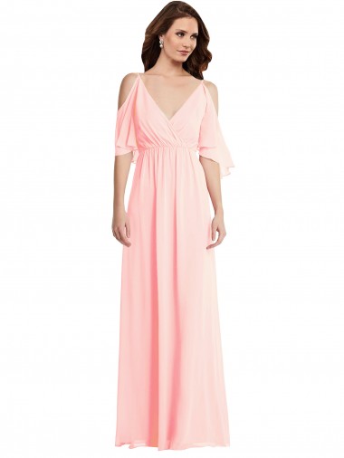 Affordable A-Line V-Neck Soft Chiffon Long Pink Semi Formal Evening Dress Canada