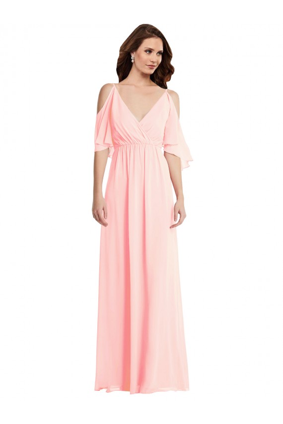 Affordable A-Line V-Neck Soft Chiffon Long Pink Semi Formal Evening Dress Canada