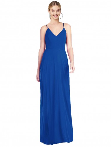 Affordable A-Line V-Neck Soft Chiffon Long Royal Blue Formal Dress Canada
