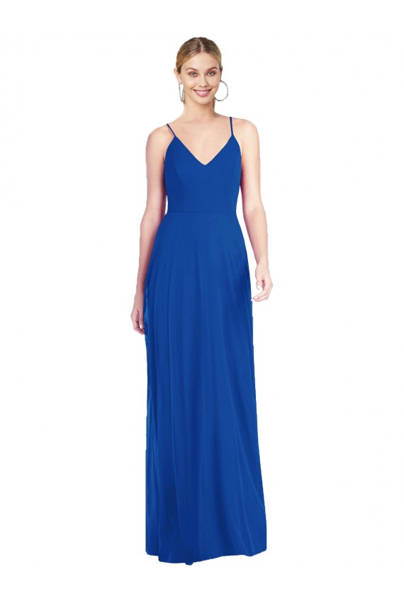 Affordable A-Line V-Neck Soft Chiffon Long Royal Blue Formal Dress Canada