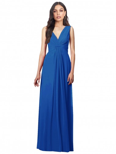 Affordable A-Line V-Neck Soft Chiffon Long Royal Blue Semi Formal Evening Dress Canada