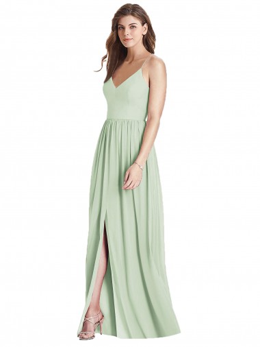 Affordable A-Line V-Neck Soft Chiffon Long Sage Semi Formal Evening Dress Canada