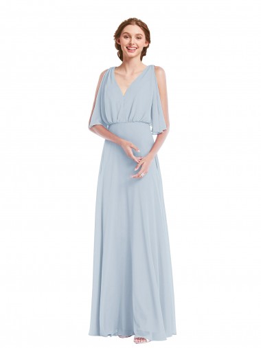 Affordable A-Line V-Neck Soft Chiffon Long Sea Glass Evening Dress Canada
