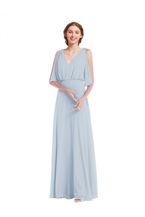 Affordable A-Line V-Neck Soft Chiffon Long Sea Glass Evening Dress Canada