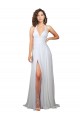 Affordable A-Line V-Neck Soft Chiffon Sweep Train White Semi Formal Evening Dress Canada