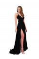 Affordable A-Line V-Neck Spandex Long Black Black Tie Evening Dress Canada