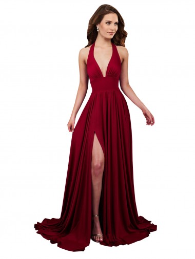 Affordable A-Line V-Neck Spandex Long Burgundy Black Tie Evening Dress Canada