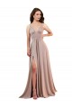 Affordable A-Line V-Neck Spandex Long Dusty Pink Black Tie Evening Dress Canada