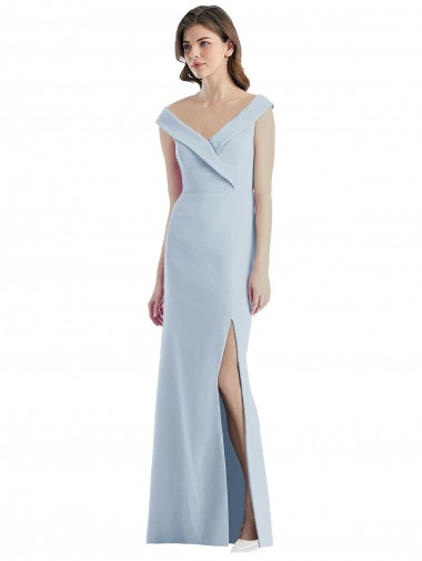 Affordable A-Line V-Neck Stretch Crepe Long Light Sky Blue Black Tie Evening Dress Canada