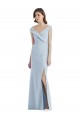 Affordable A-Line V-Neck Stretch Crepe Long Light Sky Blue Black Tie Evening Dress Canada