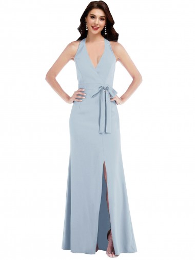 Affordable A-Line V-Neck Stretch Crepe Long Light Sky Blue Formal Evening Dress Canada