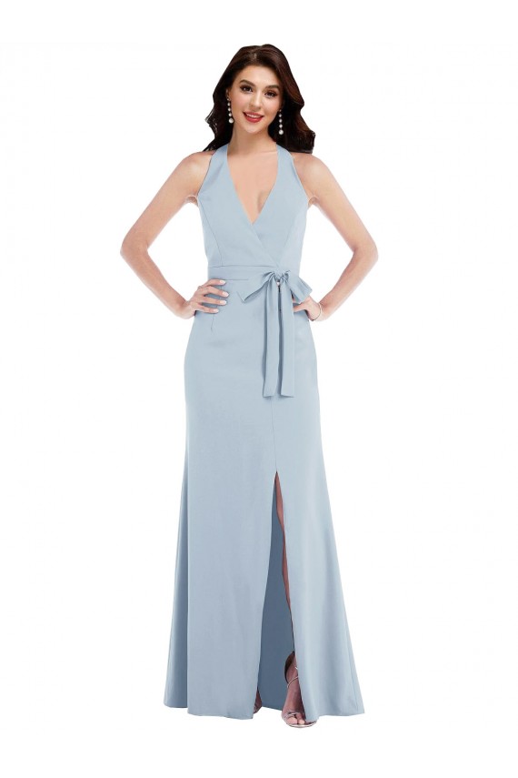 Affordable A-Line V-Neck Stretch Crepe Long Light Sky Blue Formal Evening Dress Canada
