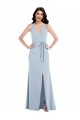 Affordable A-Line V-Neck Stretch Crepe Long Light Sky Blue Formal Evening Dress Canada