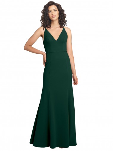 Affordable A-Line V-Neck Stretch Crepe Long Midnight Green Formal Dress Canada