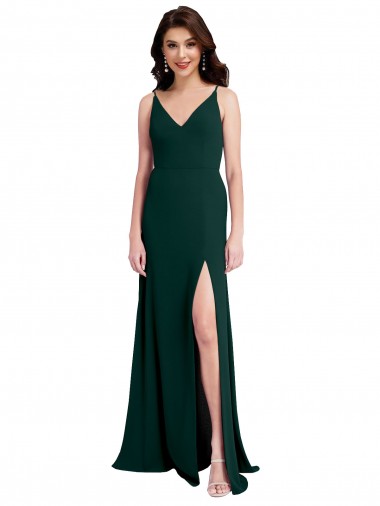 Affordable A-Line V-Neck Stretch Crepe Long Midnight Green Formal Evening Dress Canada