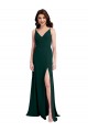 Affordable A-Line V-Neck Stretch Crepe Long Midnight Green Formal Evening Dress Canada