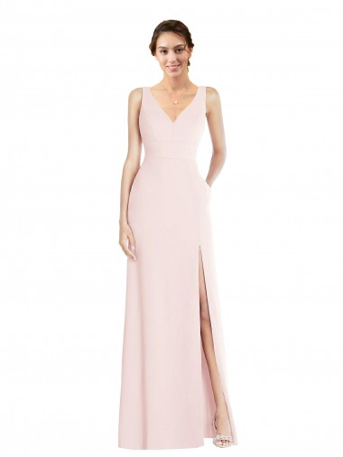 Affordable A-Line V-Neck Stretch Crepe Long Pink Black Tie Evening Dress Canada