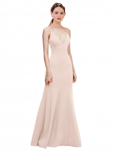 Affordable A-Line V-Neck Stretch Crepe Long Pink Formal Dress Canada