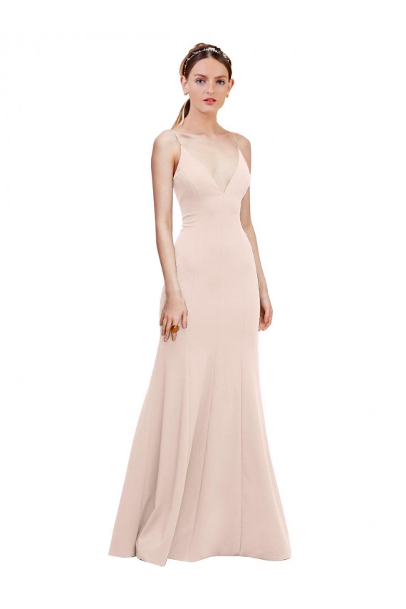 Affordable A-Line V-Neck Stretch Crepe Long Pink Formal Dress Canada