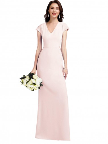 Affordable A-Line V-Neck Stretch Crepe Long Pink Formal Evening Dress Canada