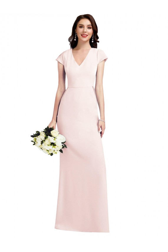 Affordable A-Line V-Neck Stretch Crepe Long Pink Formal Evening Dress Canada