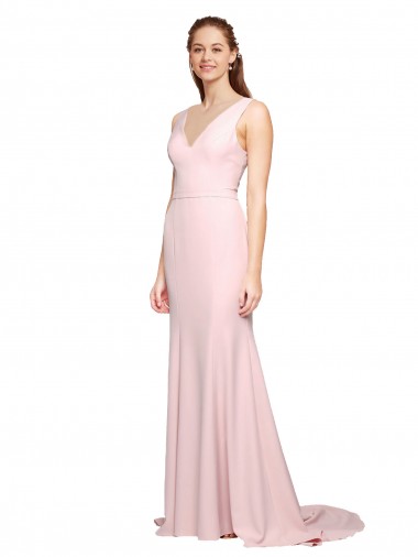 Affordable A-Line V-Neck Stretch Crepe Sweep Train Pink Black Tie Evening Dress Canada