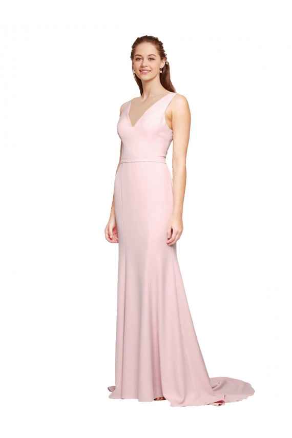 Affordable A-Line V-Neck Stretch Crepe Sweep Train Pink Black Tie Evening Dress Canada
