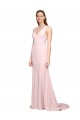 Affordable A-Line V-Neck Stretch Crepe Sweep Train Pink Black Tie Evening Dress Canada
