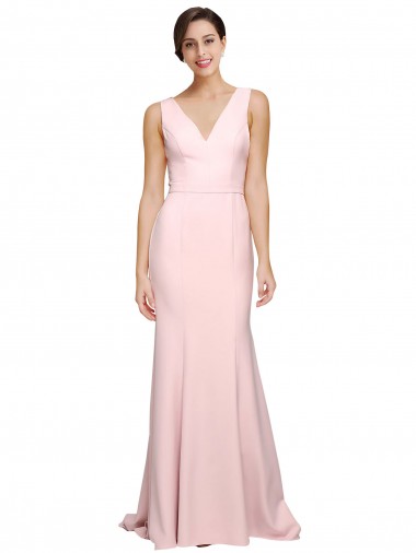 Affordable A-Line V-Neck Stretch Crepe Sweep Train Pink Semi Formal Evening Dress Canada