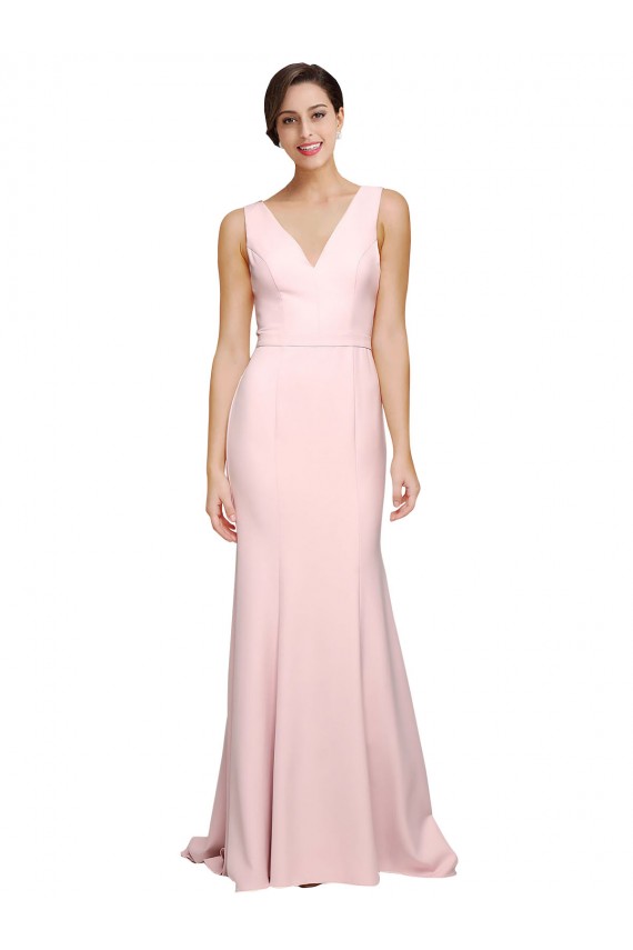 Affordable A-Line V-Neck Stretch Crepe Sweep Train Pink Semi Formal Evening Dress Canada