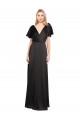 Affordable A-Line V-Neck Stretch Satin Long Black Evening Dress Canada