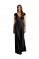 Affordable A-Line V-Neck Stretch Satin Long Black Formal Evening Dress Canada