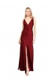 Affordable A-Line V-Neck Stretch Satin Long Burgundy Black Tie Evening Dress Canada