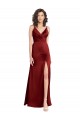 Affordable A-Line V-Neck Stretch Satin Long Burgundy Formal Dress Canada