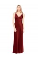 Affordable A-Line V-Neck Stretch Satin Long Burgundy Formal Evening Dress Canada