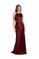 Affordable A-Line V-Neck Stretch Satin Long Burgundy Gold Formal Evening Dress Canada