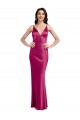 Affordable A-Line V-Neck Stretch Satin Long Fuchsia Formal Evening Dress Canada