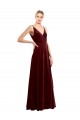 Affordable A-Line V-Neck Stretch Velvet Long Burgundy Evening Dress Canada
