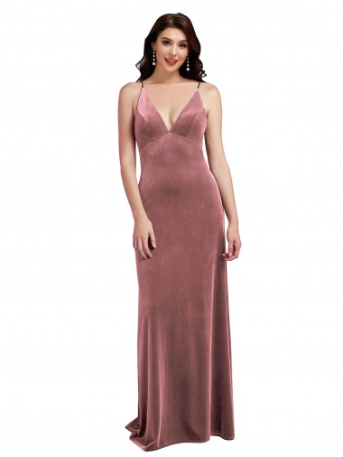 Affordable A-Line V-Neck Stretch Velvet Long Cinnamon Rose Formal Evening Dress Canada