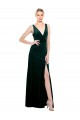 Affordable A-Line V-Neck Stretch Velvet Long Dark Green Black Tie Evening Dress Canada