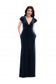Affordable A-Line V-Neck Stretch Velvet Long Dark Navy Formal Dress Canada