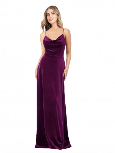 Affordable A-Line V-Neck Stretch Velvet Long Grape Formal Evening Dress Canada