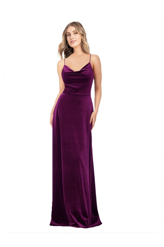 Affordable A-Line V-Neck Stretch Velvet Long Grape Formal Evening Dress Canada
