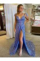 Affordable A-Line V-Neck Velvet Sequins Court Train Velvet Sequin Evening Dress Canada