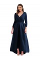 Affordable Ball Dress V-Neck Spandex Long Dark Navy High Low Plus Size Evening Dress Canada