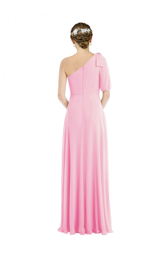 Affordable Trumpet One Shoulder Soft Chiffon Long Barely Pink Semi Formal Evening Dress Canada