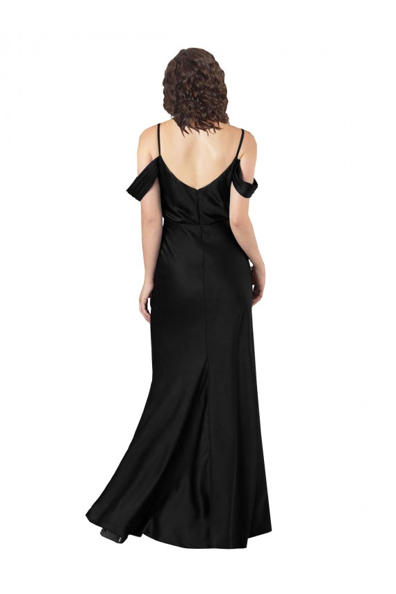Affordable A-Line Off the Shoulder Silky Satin Long Black Formal Evening Dress Canada